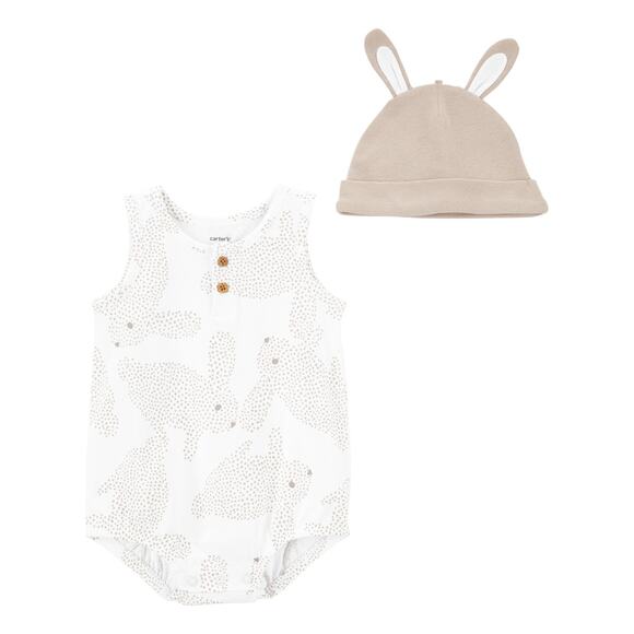 Carters Baby Bunny Slub Jersey Jumpsuit Taupe 18  Month NWT - Picture 1 of 3